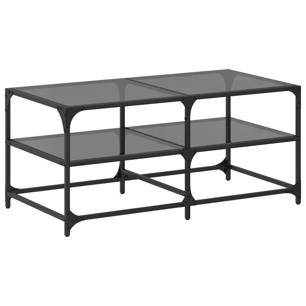 vidaXL Coffee Table with Black Glass Top 98.5x50x45 cm Steel