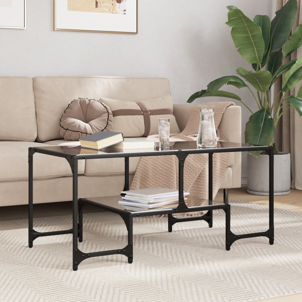 vidaXL Coffee Table with Black Glass Top 98,5x50x45 cm Steel