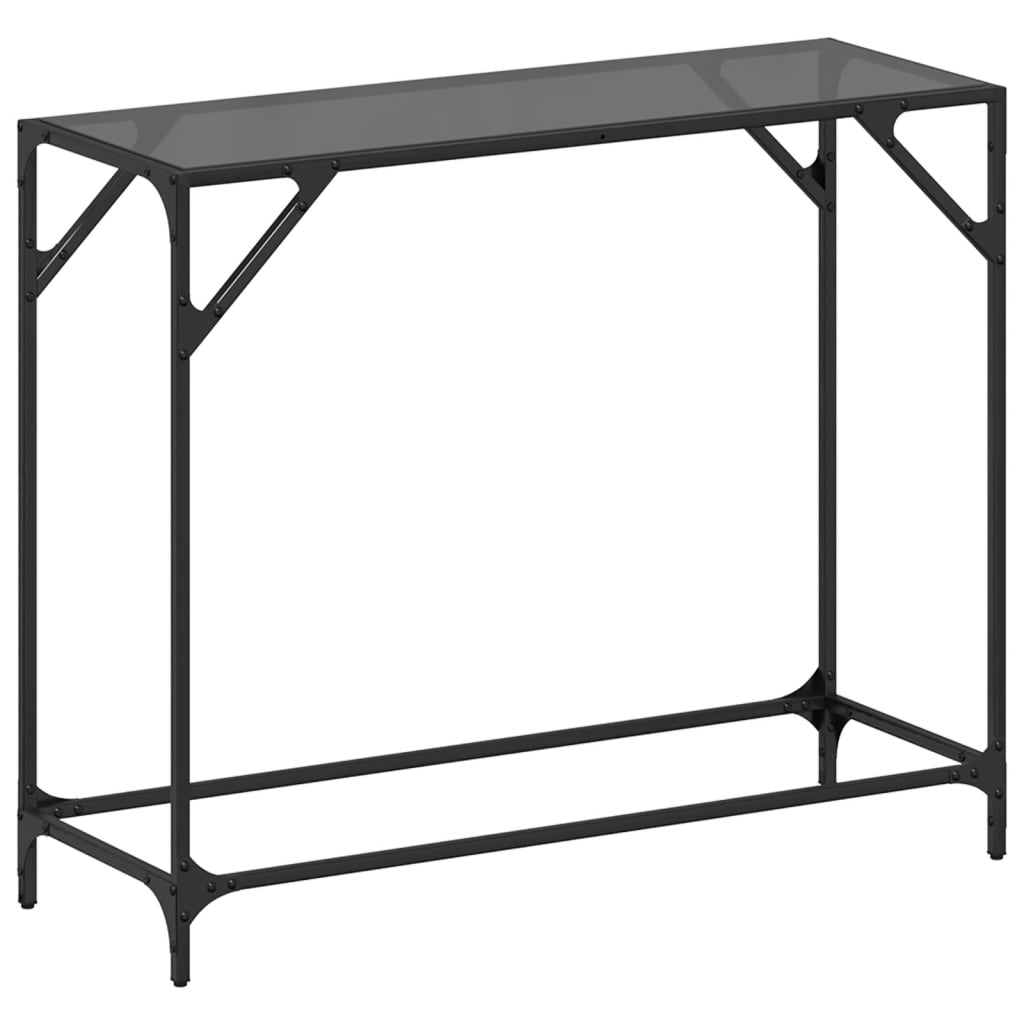 vidaXL Console Table with Black Glass Top 98x35x81 cm Steel