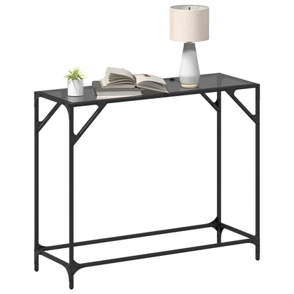 vidaXL Console Table with Black Glass Top 98x35x81 cm Steel