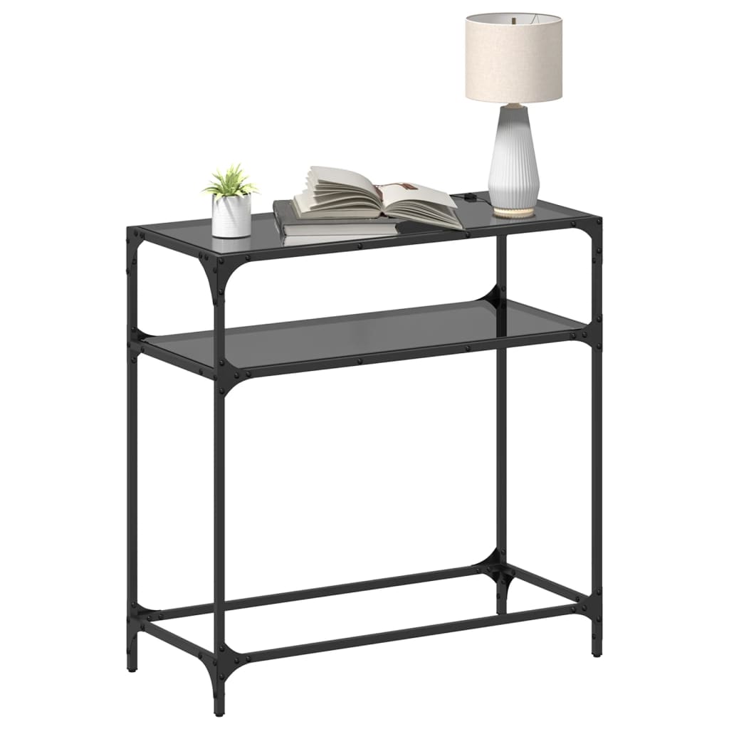 vidaXL Console Table with Black Glass Top 80x35x81 cm Steel