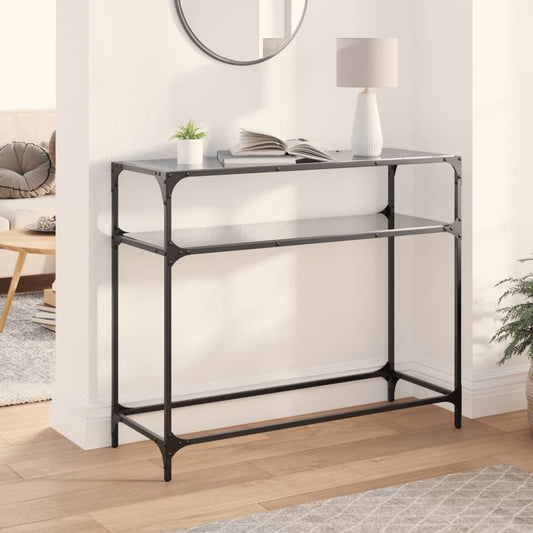vidaXL Console Table with Black Glass Top98x35x81 cm Steel