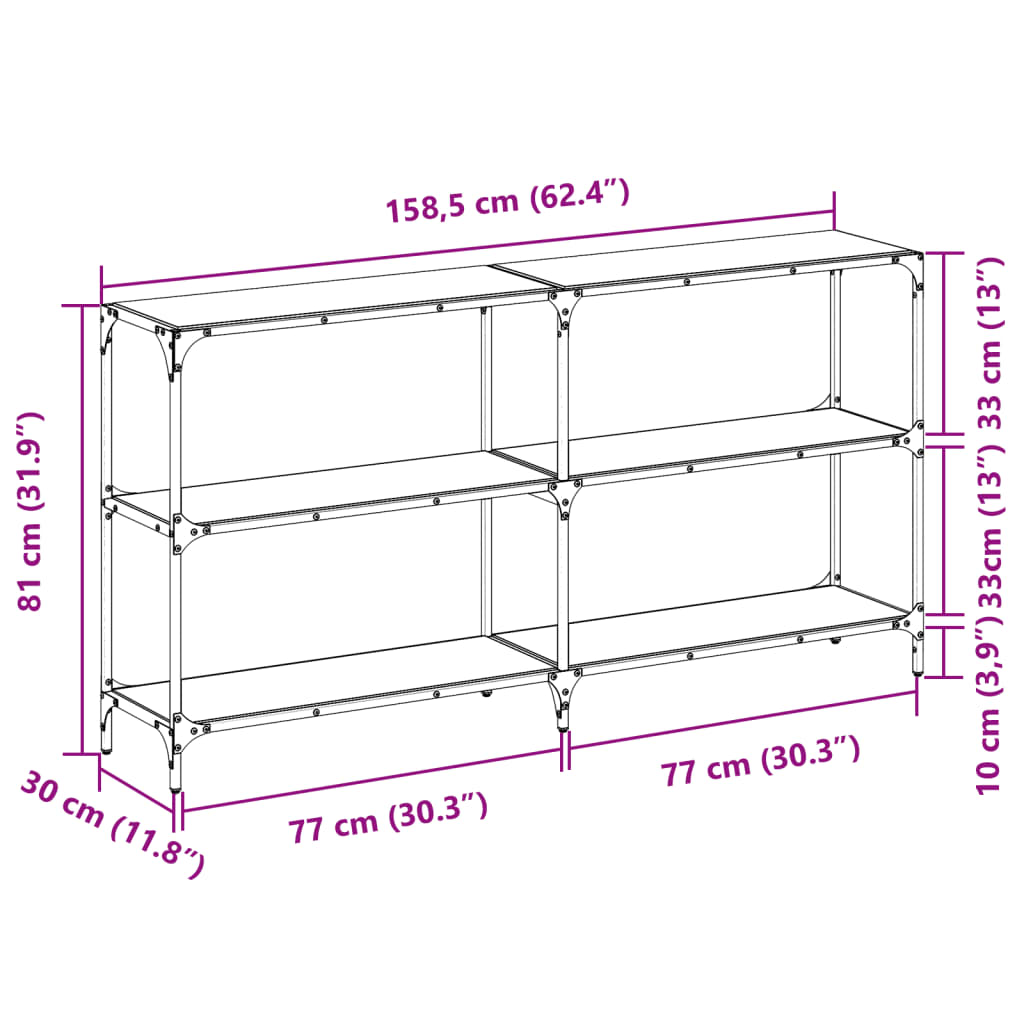 vidaXL Console Table with Black Glass Top 158.5x30x81 cm Steel