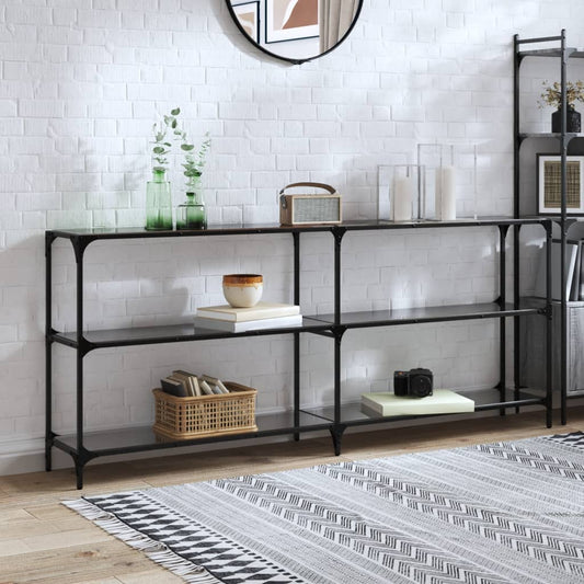 vidaXL Console Table with Black Glass Top 194.5x30x81 cm Steel