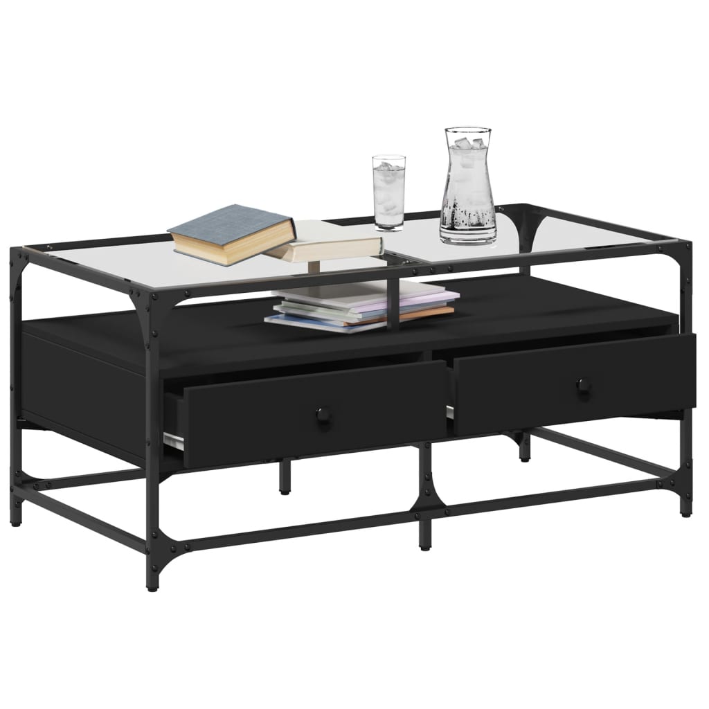 vidaXL Coffee Table with Glass Top Black 98.5x50x45 cm Steel