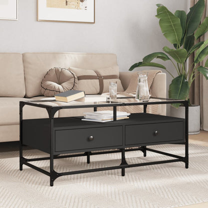 vidaXL Coffee Table with Glass Top Black 98.5x50x45 cm Steel