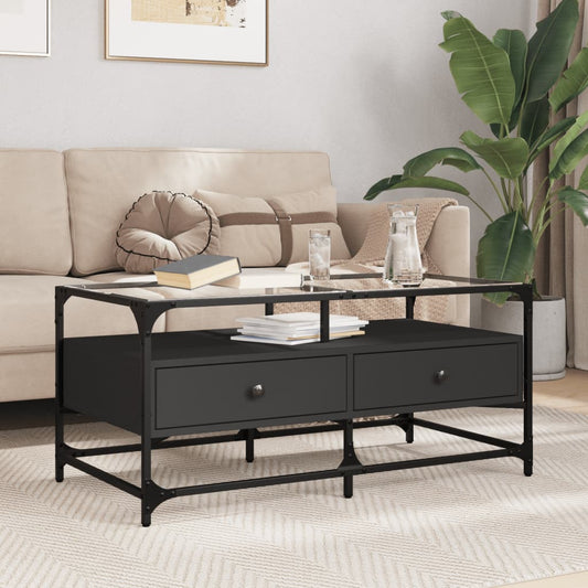 vidaXL Coffee Table with Glass Top Black 98.5x50x45 cm Steel