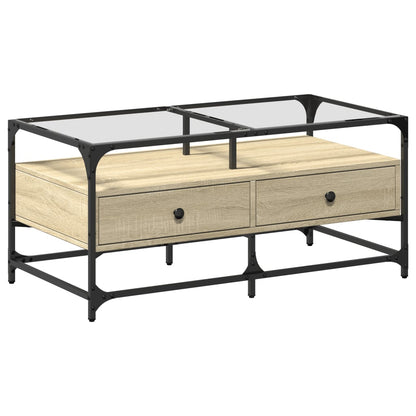 vidaXL Coffee Table with Glass Top Sonoma Oak 98.5x50x45 cm Steel