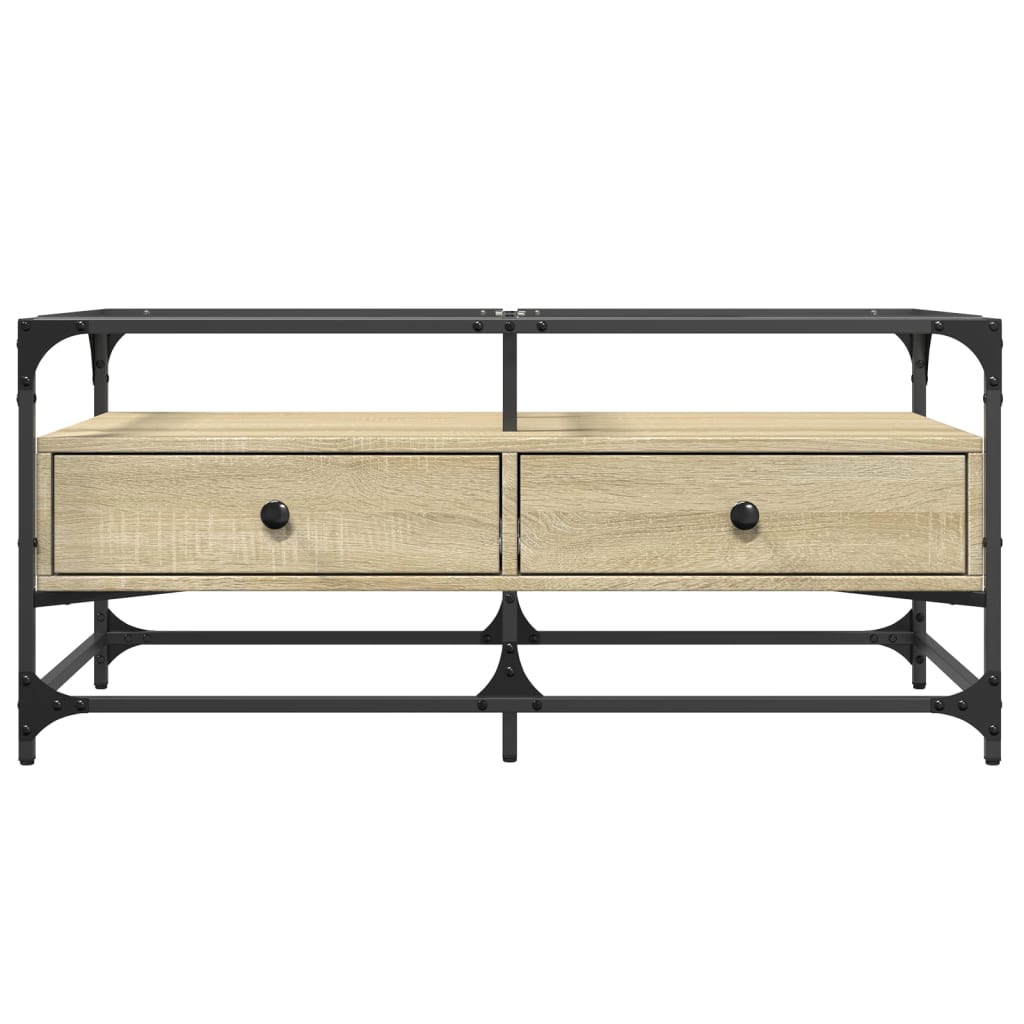vidaXL Coffee Table with Glass Top Sonoma Oak 98.5x50x45 cm Steel