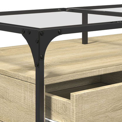 vidaXL Coffee Table with Glass Top Sonoma Oak 98.5x50x45 cm Steel