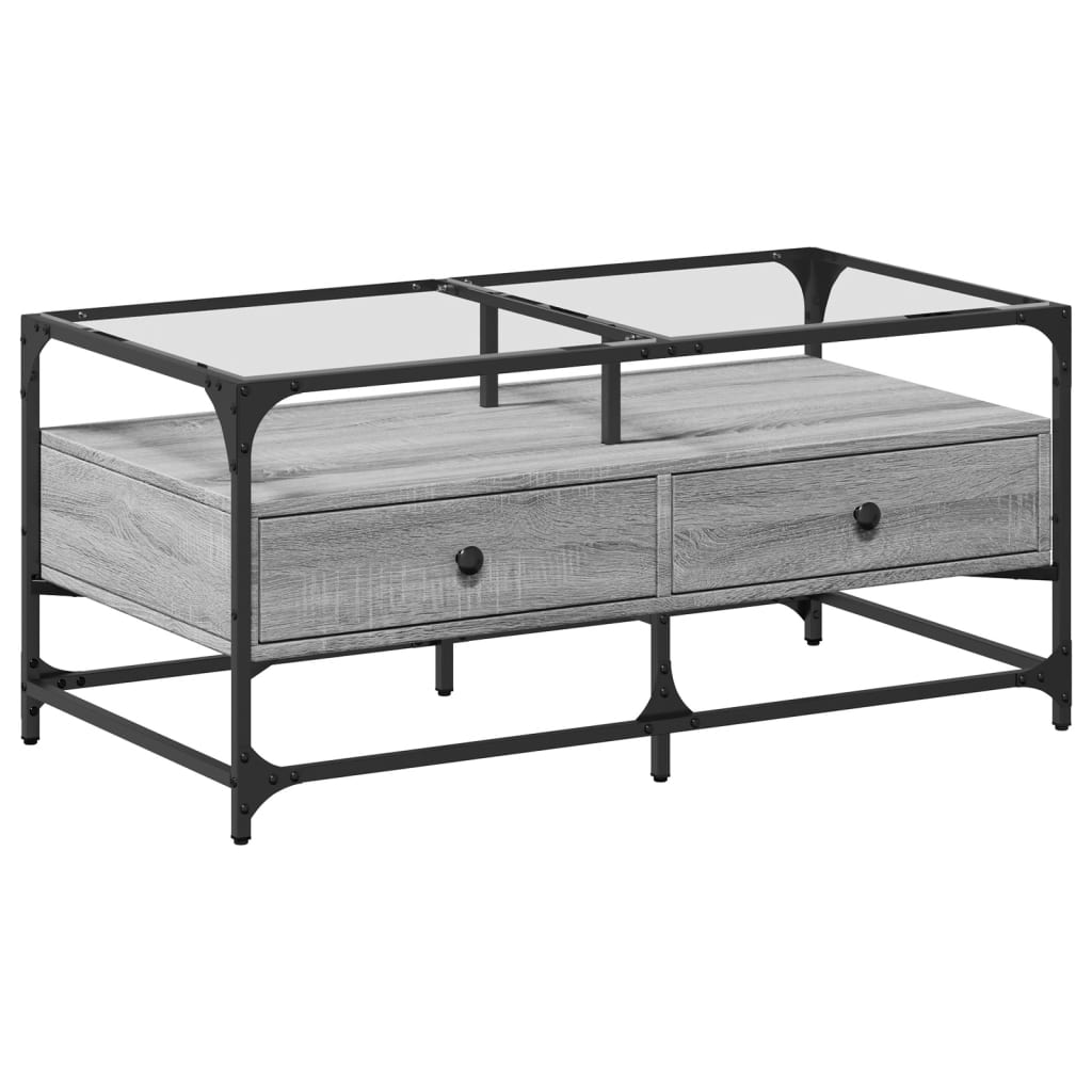vidaXL Coffee Table with Glass Top Grey Sonoma 98.5x50x45 cm Steel