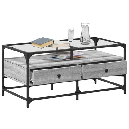 vidaXL Coffee Table with Glass Top Grey Sonoma 98.5x50x45 cm Steel