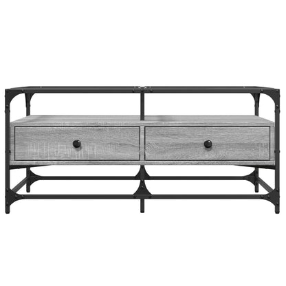vidaXL Coffee Table with Glass Top Grey Sonoma 98.5x50x45 cm Steel