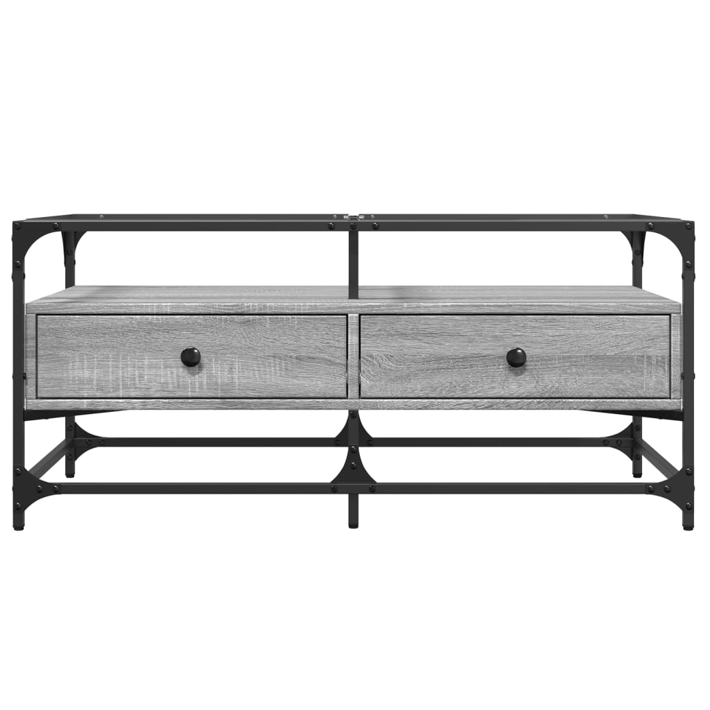 vidaXL Coffee Table with Glass Top Grey Sonoma 98.5x50x45 cm Steel