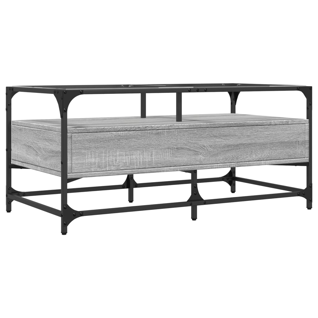 vidaXL Coffee Table with Glass Top Grey Sonoma 98,5x50x45 cm Steel