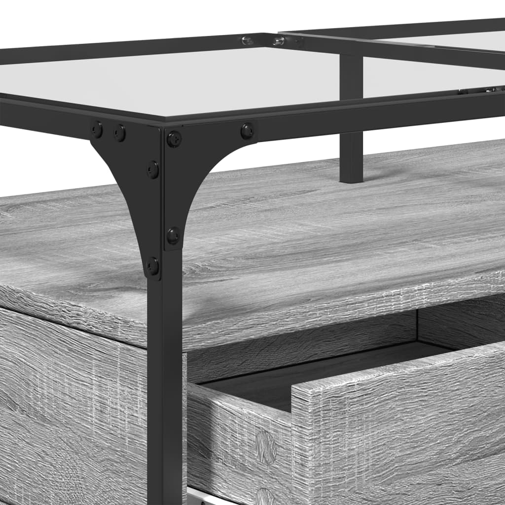 vidaXL Coffee Table with Glass Top Grey Sonoma 98.5x50x45 cm Steel