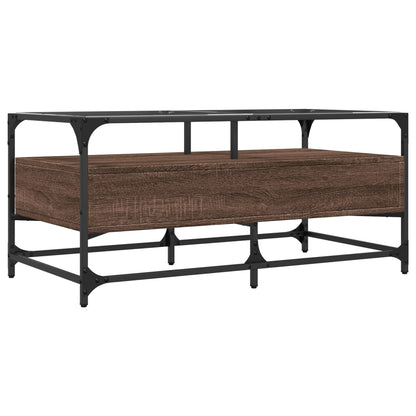 vidaXL Coffee Table with Glass Top Brown Oak 98.5x50x45 cm Steel