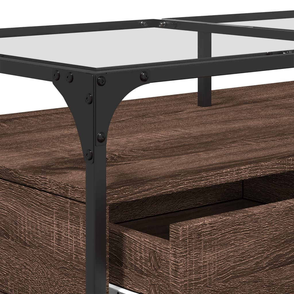 vidaXL Coffee Table with Glass Top Brown Oak 98.5x50x45 cm Steel