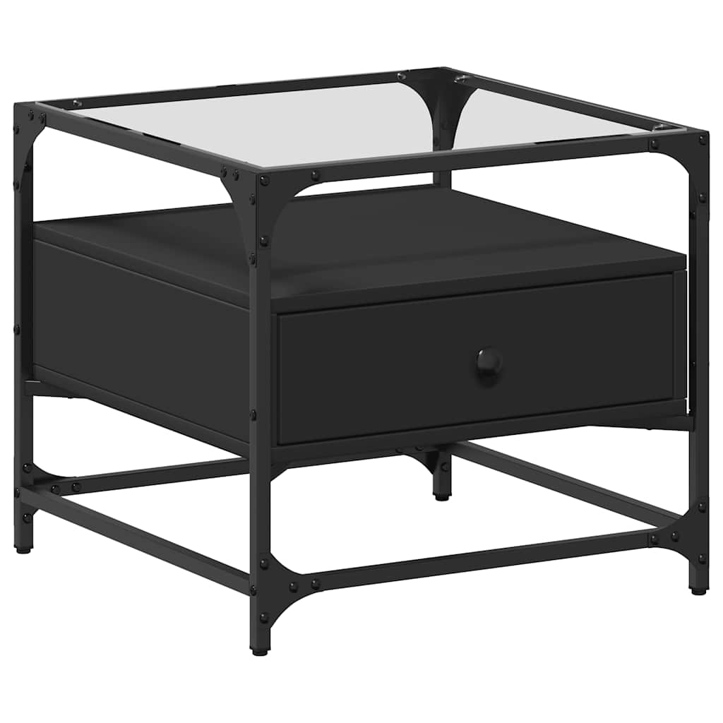 vidaXL Coffee Table with Glass Top Black 50x50x45 cm Steel