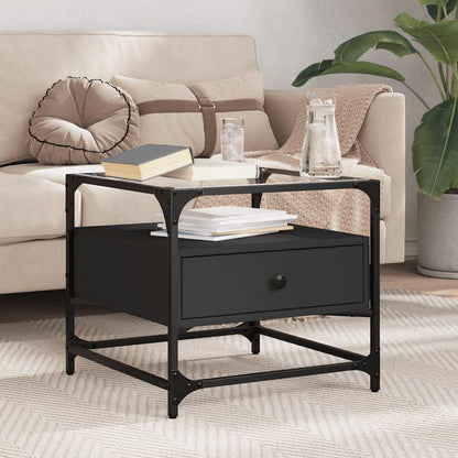 vidaXL Coffee Table with Glass Top Black 50x50x45 cm Steel