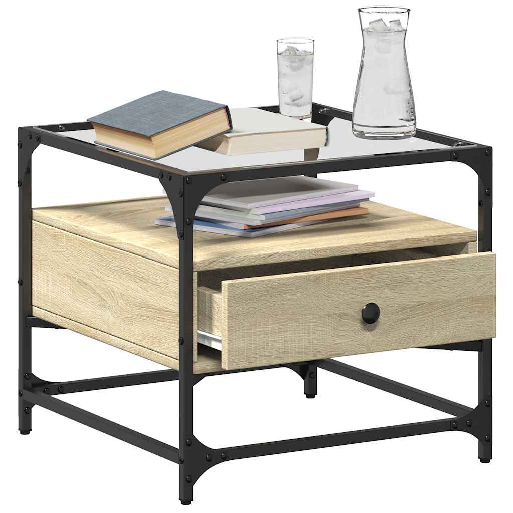vidaXL Coffee Table with Glass Top Sonoma Oak 50x50x45 cm Steel