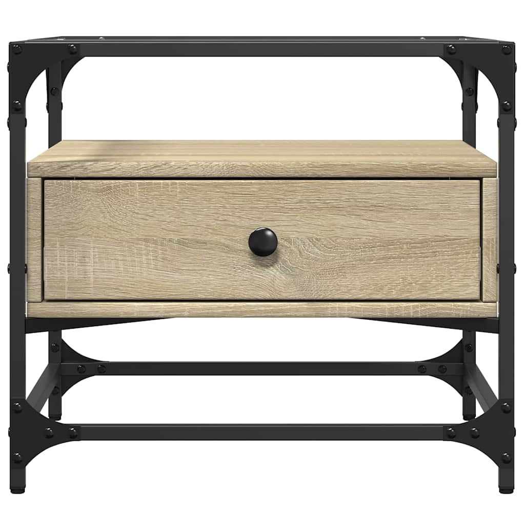 vidaXL Coffee Table with Glass Top Sonoma Oak 50x50x45 cm Steel