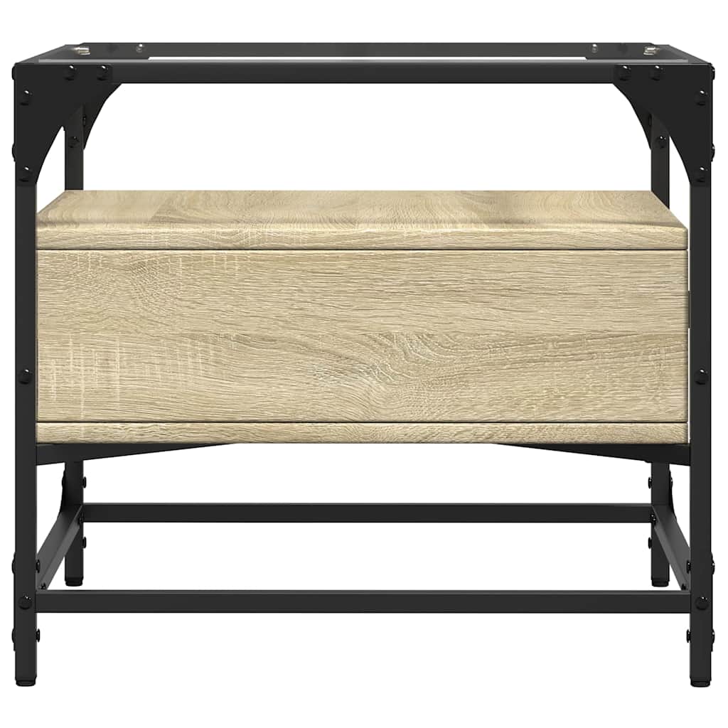 vidaXL Coffee Table with Glass Top Sonoma Oak 50x50x45 cm Steel