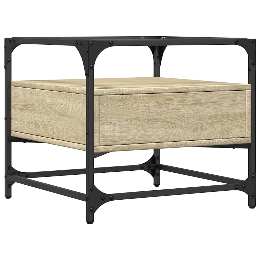 vidaXL Coffee Table with Glass Top Sonoma Oak 50x50x45 cm Steel