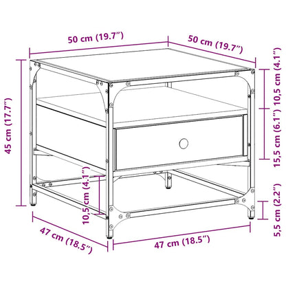vidaXL Coffee Table with Glass Top Sonoma Oak 50x50x45 cm Steel