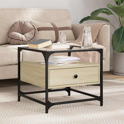 vidaXL Coffee Table with Glass Top Sonoma Oak 50x50x45 cm Steel