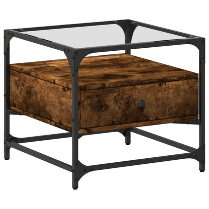 vidaXL Coffee Table with Glass Top Smoked Oak 50x50x45 cm Steel