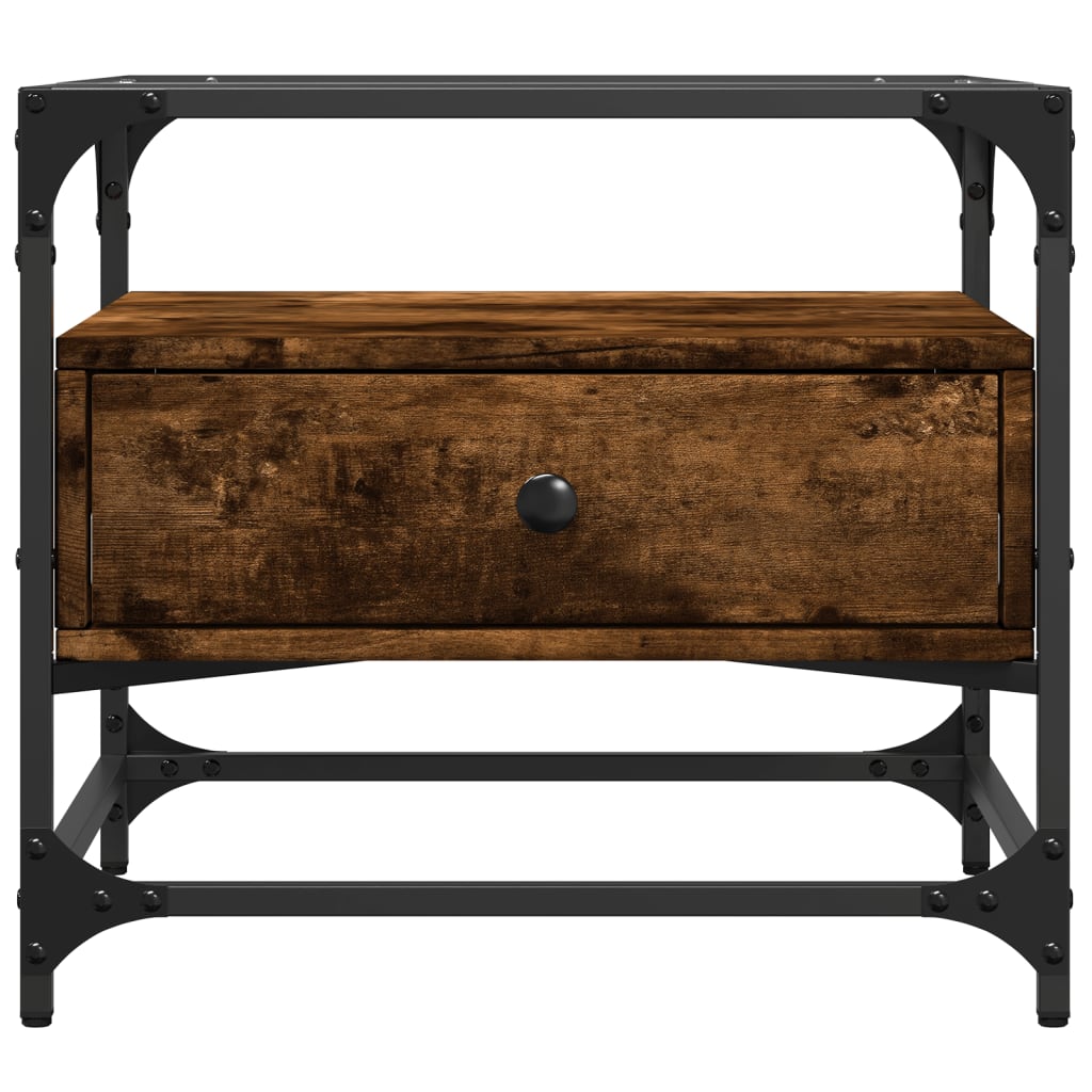 vidaXL Coffee Table with Glass Top Smoked Oak 50x50x45 cm Steel