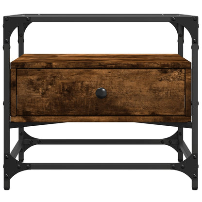 vidaXL Coffee Table with Glass Top Smoked Oak 50x50x45 cm Steel