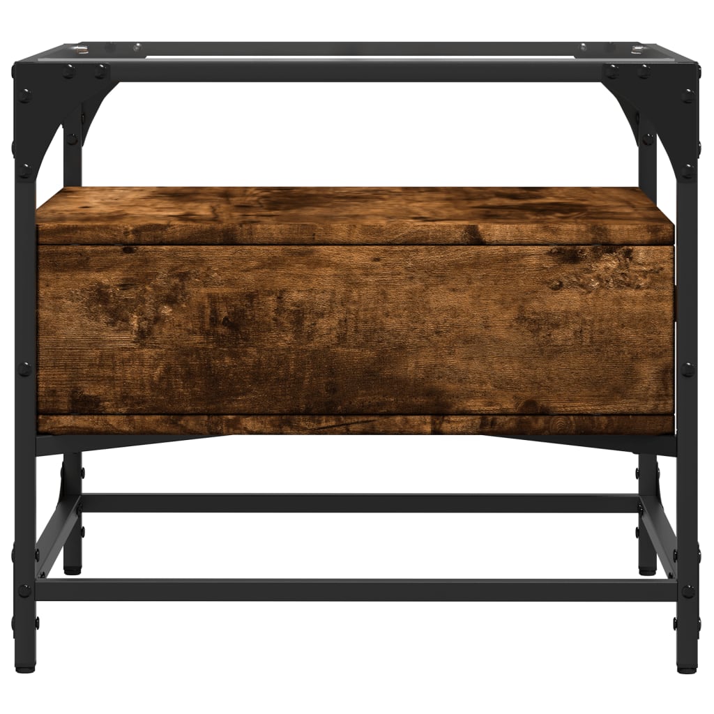 vidaXL Coffee Table with Glass Top Smoked Oak 50x50x45 cm Steel