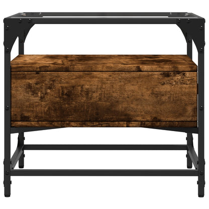 vidaXL Coffee Table with Glass Top Smoked Oak 50x50x45 cm Steel