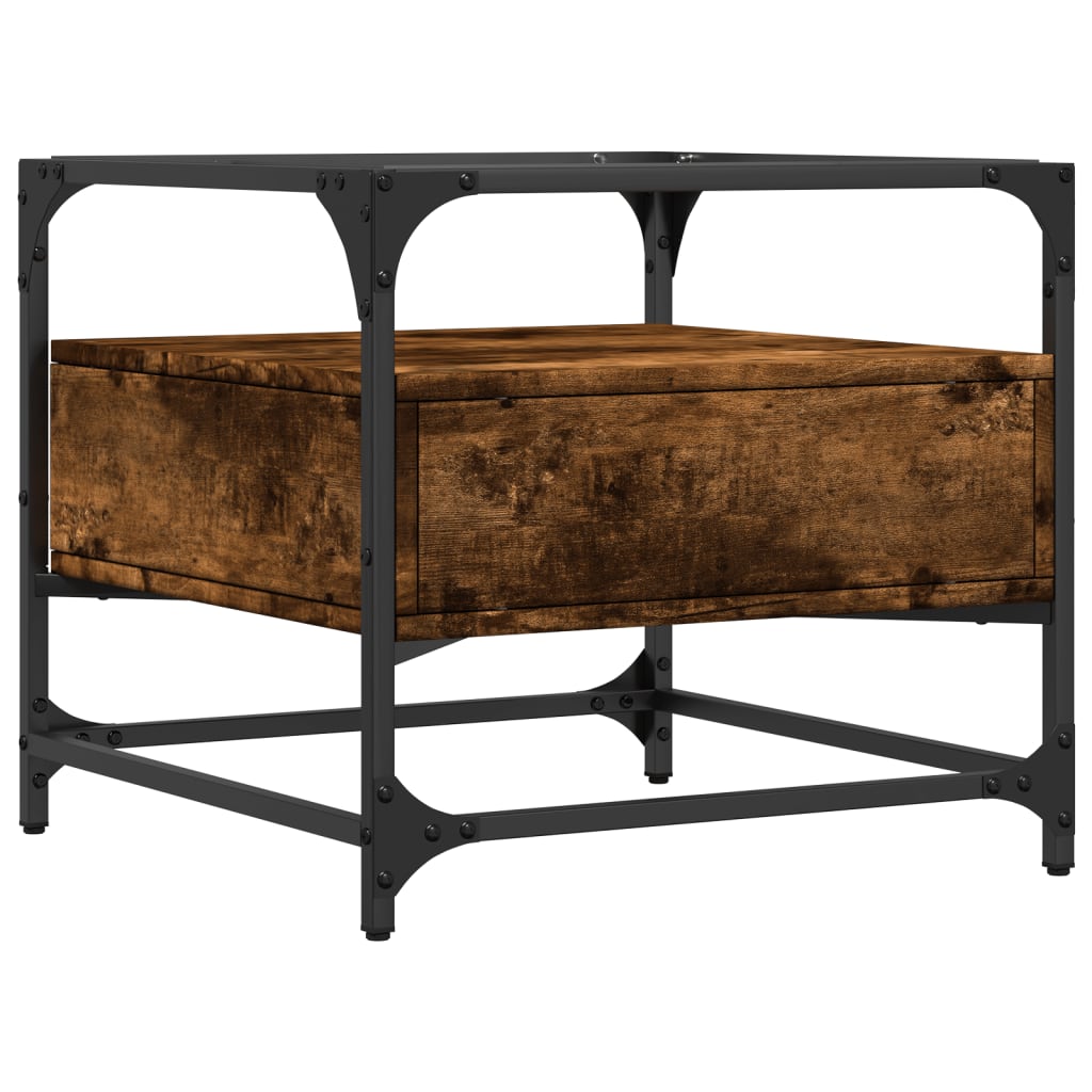 vidaXL Coffee Table with Glass Top Smoked Oak 50x50x45 cm Steel