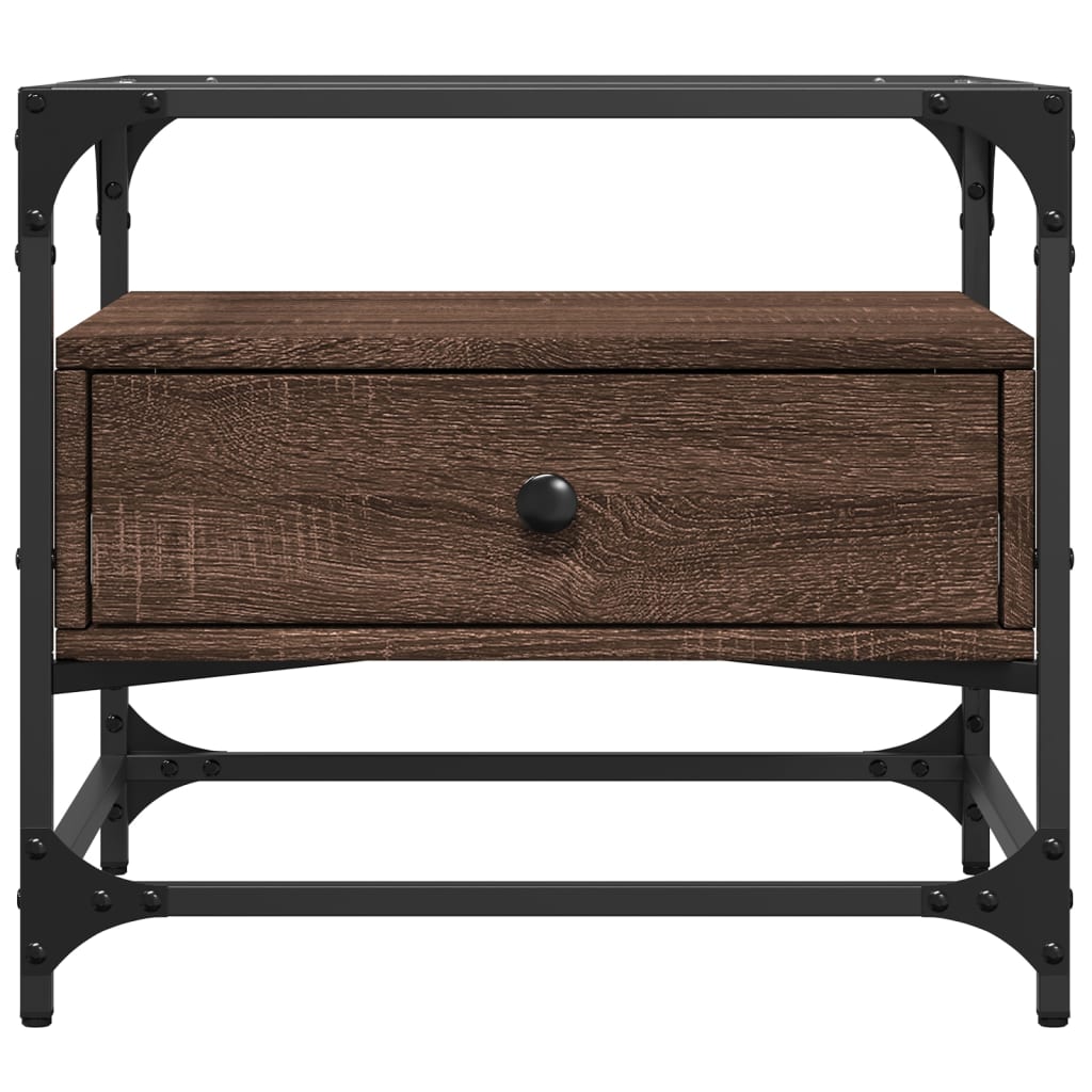 vidaXL Coffee Table with Glass Top Brown Oak 50x50x45 cm Steel