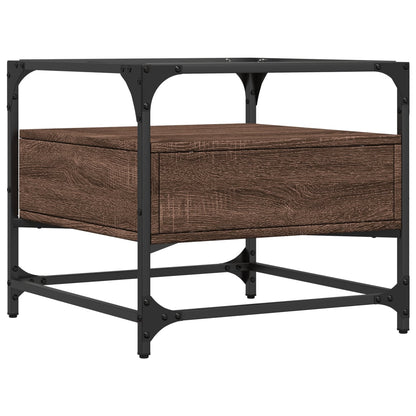 vidaXL Coffee Table with Glass Top Brown Oak 50x50x45 cm Steel