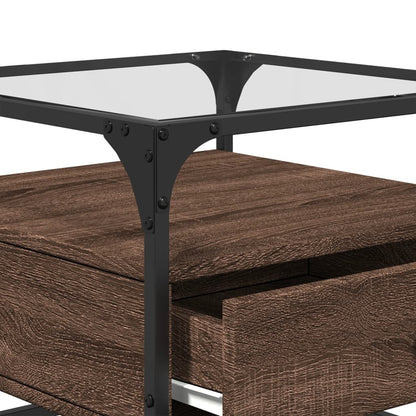 vidaXL Coffee Table with Glass Top Brown Oak 50x50x45 cm Steel
