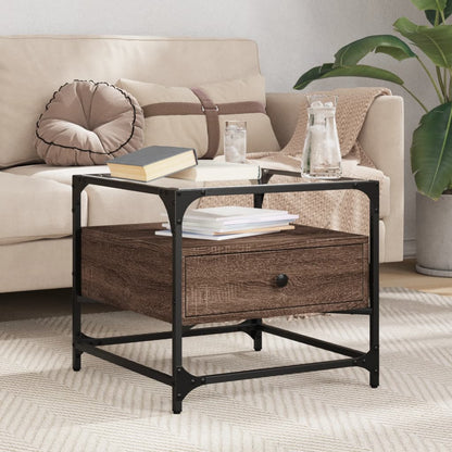 vidaXL Coffee Table with Glass Top Brown Oak 50x50x45 cm Steel