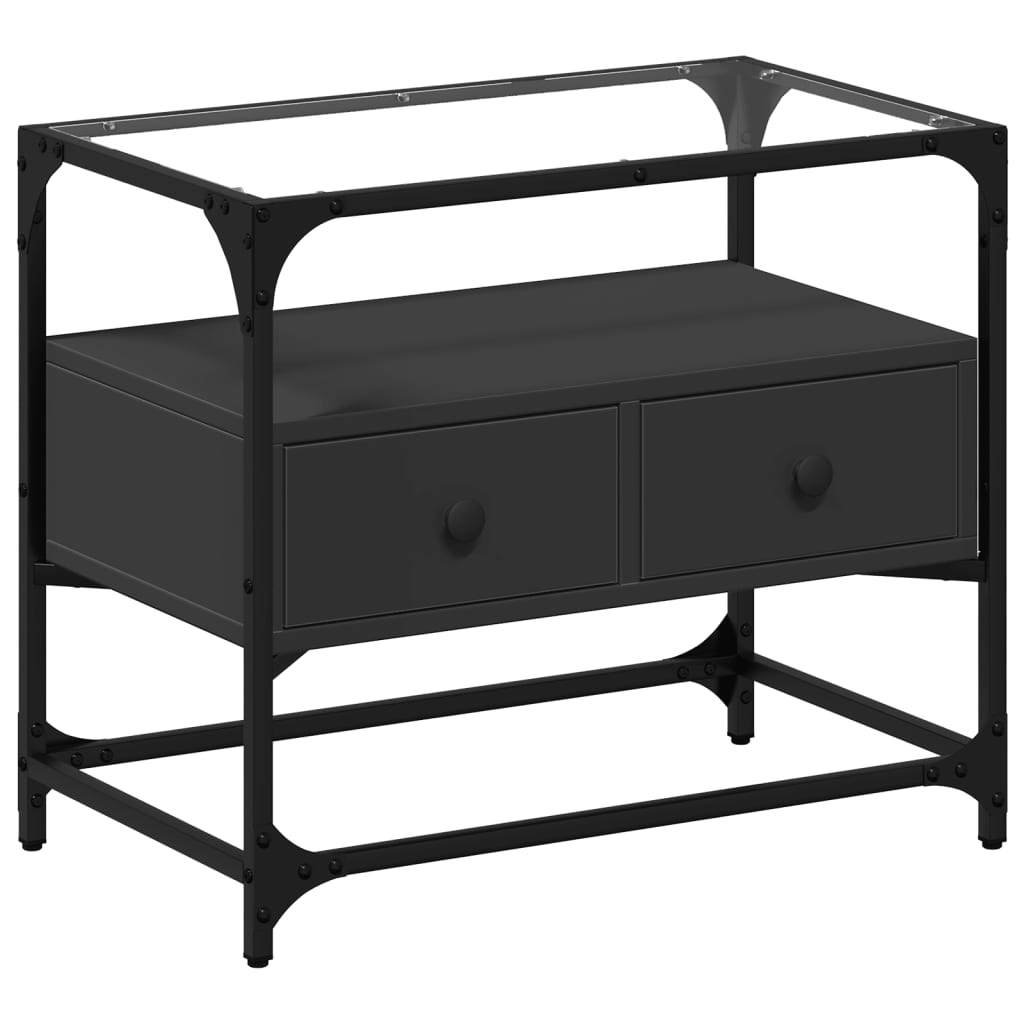 vidaXL TV Cabinet with Glass Top Black 60x35x51 cm Engineered Wood