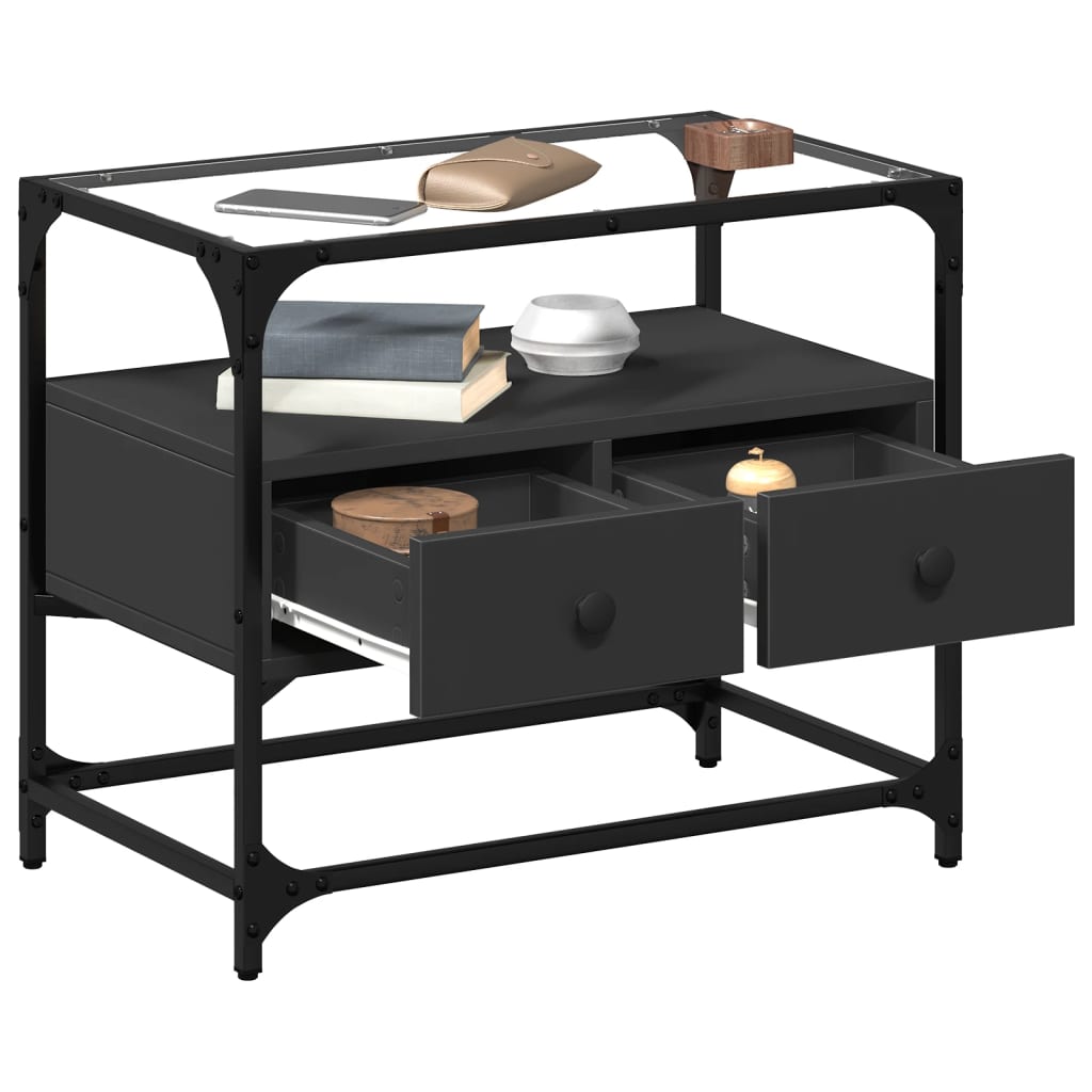 vidaXL TV Cabinet with Glass Top Black 60x35x51 cm Engineered Wood