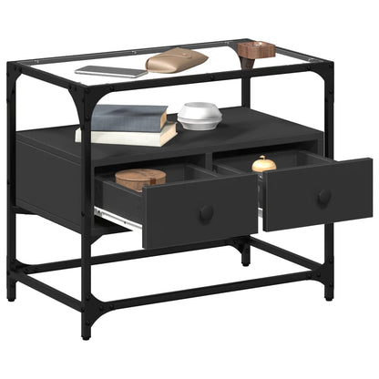 vidaXL TV Cabinet with Glass Top Black 60x35x51 cm Engineered Wood