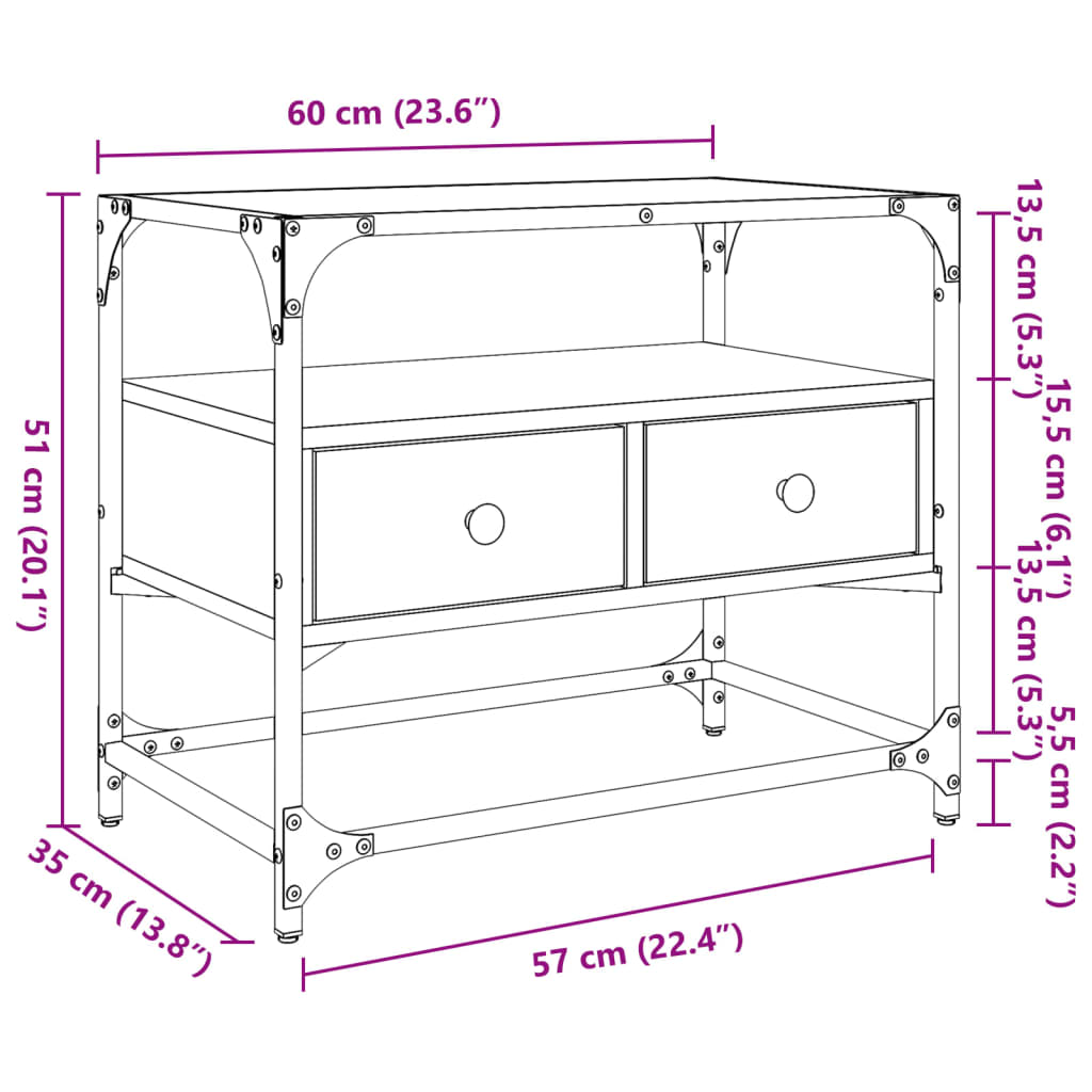 vidaXL TV Cabinet with Glass Top Black 60x35x51 cm Engineered Wood