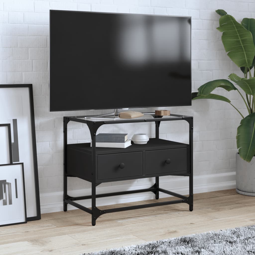 vidaXL TV Cabinet with Glass Top Black 60x35x51 cm Engineered Wood