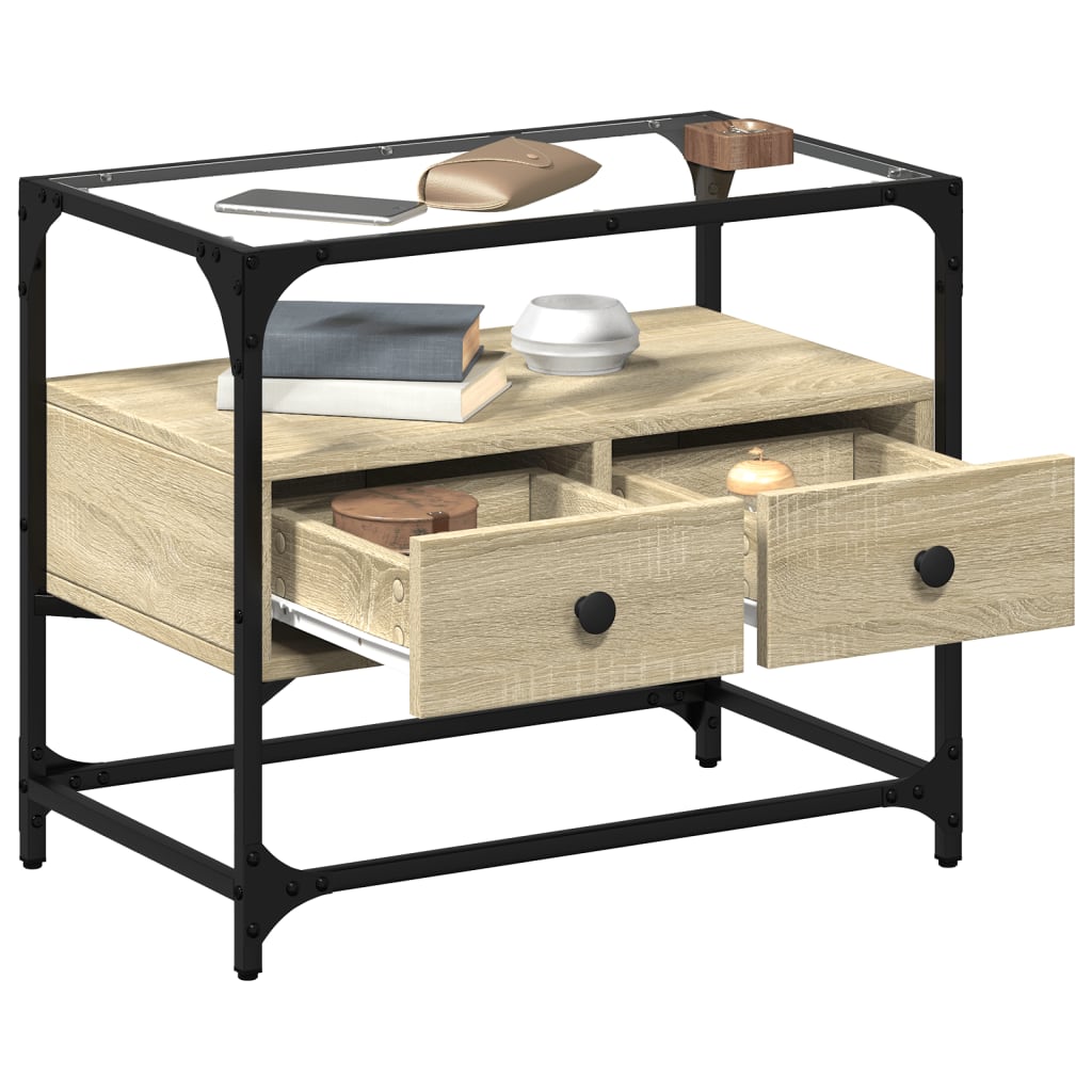 vidaXL TV Cabinet with Glass Top Sonoma Oak 60x35x51 cm Engineered Wood