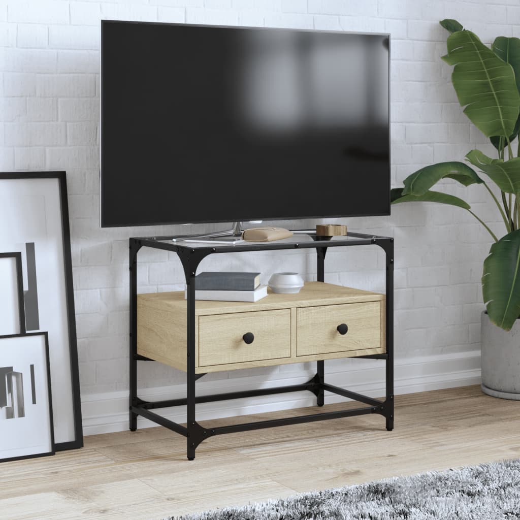 vidaXL TV Cabinet with Glass Top Sonoma Oak 60x35x51 cm Engineered Wood