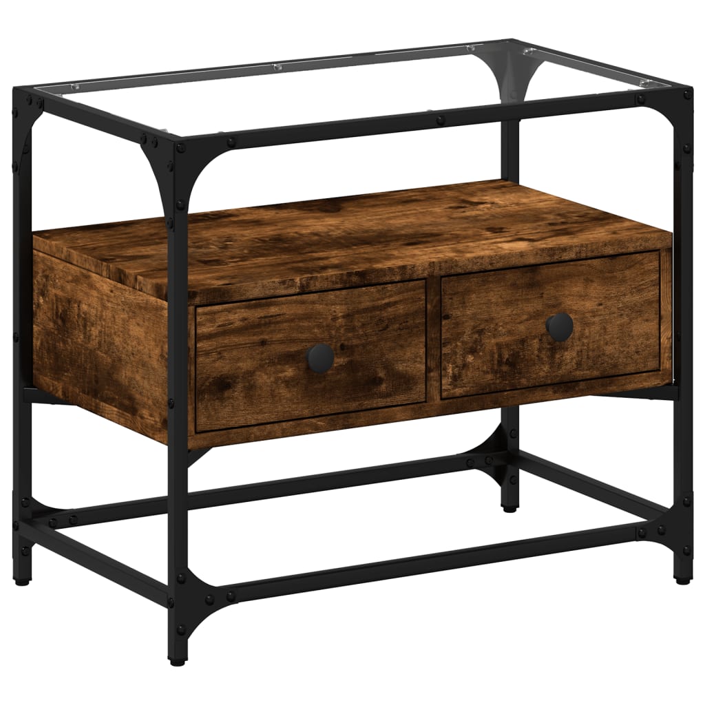 vidaXL TV Cabinet with Glass Top Smoked Oak 60x35x51cm Engineered Wood