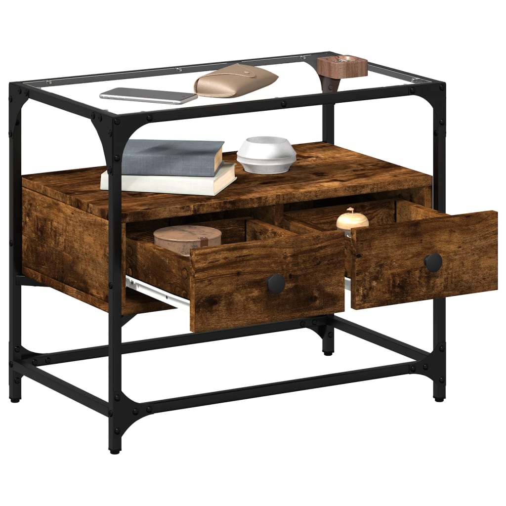 vidaXL TV Cabinet with Glass Top Smoked Oak 60x35x51cm Engineered Wood