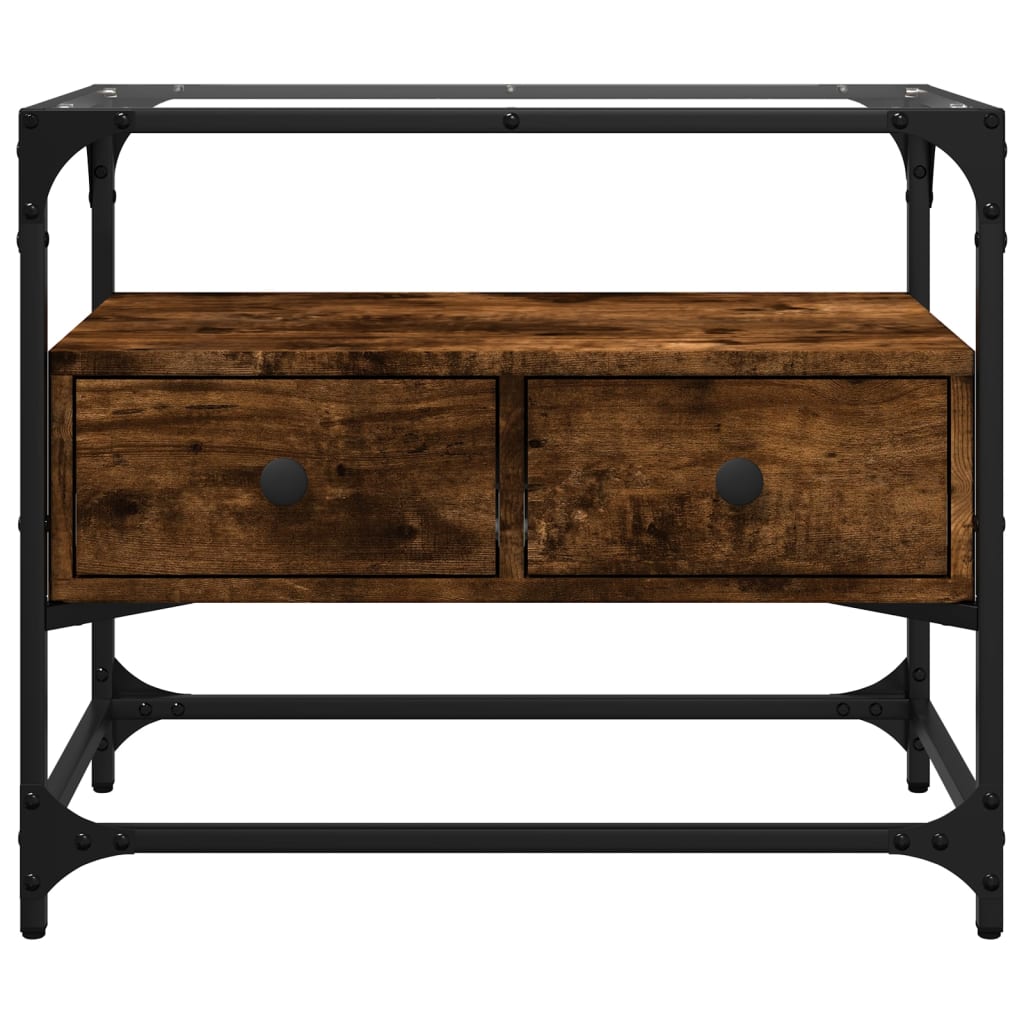 vidaXL TV Cabinet with Glass Top Smoked Oak 60x35x51cm Engineered Wood